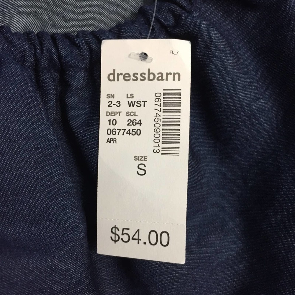𝅺dressbarn Westport Off the Shoulder Flounce Embroidered Chambray Dress Size S - Picture 10 of 12